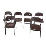 6 Brown Metal Folding Chairs With Rolling Storage Cart