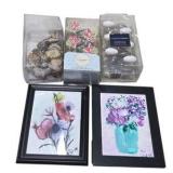 Floral Wall Art & Decorative Shower Curtain Hooks Lot