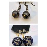 2 Pair Handmade Earrings – Bell Dangle & Blue Beaded Statement Earrings – Local Minnesota Senior Artist
