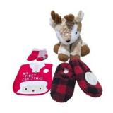 Christmas Baby & Comfort Lot - Animal Adventure Deer Plush, Carter’s Bib/Socks & Slipper Socks