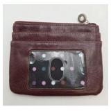 Coin Purse Wallet Small Keychain Faux Leather Burgundy With Removable ID Holder