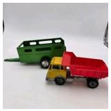 Vintage Hubley Kiddie Toy Diecast Metal Dump Truck & Ny-Lint Cattle Trailer