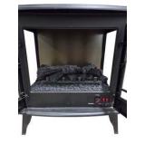 Black Electric Fireplace Stove Heater with Faux Logs, Glass Doors & Flame Effect - Working