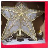Christmas Decor Lot: LED Star Tree Topper, Santa Sack, Nativity Ornament & Ceramic Church