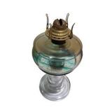 Decorative Lot: Queen Oil Lamp, Iridescent Glass Vase, Hand Carved Buffalo Horn Bird & Fuente Cigar Box