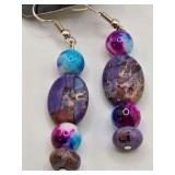 Handmade Purple & Blue Beaded Dangle Earrings – Local Minnesota Senior Artist – 100% Proceeds Support Artist