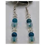 Handmade Blue & Clear Beaded Dangle Earrings – Local Minnesota Senior Artist – 100% Proceeds Support Artist