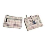 Lot - Safe Keeper Wallet And Coin Purse Small Pink White Tan Plaid Snap And Zip