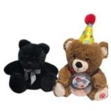 Lot of 2 Plush Teddy Bears – Animated Singing Birthday Bear & Prestige Black Bear