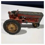 Vintage Metal Toy Tractor Made in USA Red & Gray Farm Tractor Decor