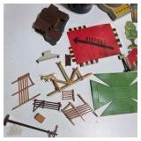 Assorted Model Railroad Scenery Lot – Buildings, Silos, M-K-T Train Car, Signs & Farm Accessories