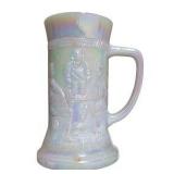 Lot of 12 Iridescent Milk Glass Beer Steins / Tavern Scene Mugs