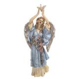 Angel Figurine With Dove & Floral Garland - Blue Dress, Winged Religious Decor