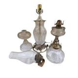 Vintage Glass Oil Lamps & Cut Glass Table Lamp Parts Lot