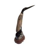 Decorative Lot: Queen Oil Lamp, Iridescent Glass Vase, Hand Carved Buffalo Horn Bird & Fuente Cigar Box