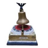 Vintage Taiwan Liberty Bell Souvenir Desk Bell – Painted Cast Metal Base, Brass-Tone Bell, Eagle Top, Needs Bottom Screw