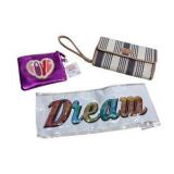 Wallet & Pouch Lot - Striped Wristlet Wallet, Love Coin Pouch & Dream Wall Sticker