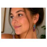 Handmade Purple & Blue Beaded Dangle Earrings – Local Minnesota Senior Artist – 100% Proceeds Support Artist