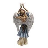 Angel Figurine With Dove & Floral Garland - Blue Dress, Winged Religious Decor