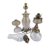 Vintage Glass Oil Lamps & Cut Glass Table Lamp Parts Lot
