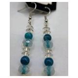 Handmade Blue & Clear Beaded Dangle Earrings – Local Minnesota Senior Artist – 100% Proceeds Support Artist