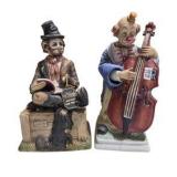 2 Melody in Motion Clown Music Figurines - Hand-Painted Bisque Porcelain