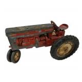 Vintage Metal Toy Tractor Made in USA Red & Gray Farm Tractor Decor
