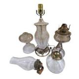 Vintage Glass Oil Lamps & Cut Glass Table Lamp Parts Lot