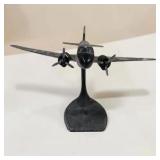 Vintage Metal Twin Prop Airplane Desk Display on Stand