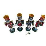 Lot of 4 Painted Wooden Nutcracker Soldier Figures - Some Damage