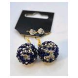 2 Pair Handmade Earrings – Bell Dangle & Blue Beaded Statement Earrings – Local Minnesota Senior Artist