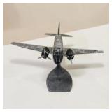 Vintage Metal Twin Prop Airplane Desk Display on Stand