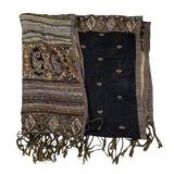 Decorative Woven Oversided Fringed Shawl – Black Gold Brown Pattern, Approx. 60" x 26"