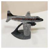 Vintage Metal Twin Prop Airplane Desk Display on Stand