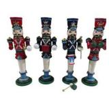 Lot of 4 Painted Wooden Nutcracker Soldier Figures - Some Damage