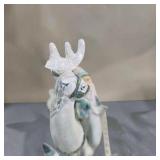 Pair of White Santa With Reindeer Winter stocking hanger Figurines – Blue/White Christmas Décor
