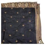 Decorative Woven Oversided Fringed Shawl – Black Gold Brown Pattern, Approx. 60" x 26"