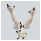 3 Kelvins Siamese Cat Figurines, Japan, Tall Pair & Kitten