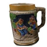 Set of 13 Ceramic Beer Stein Mugs Raised Pub Scene