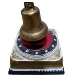 Vintage Taiwan Liberty Bell Souvenir Desk Bell – Painted Cast Metal Base, Brass-Tone Bell, Eagle Top, Needs Bottom Screw