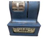 Vintage Uncle Sam’s 3-Coin Register Bank Blue Metal Coin Bank