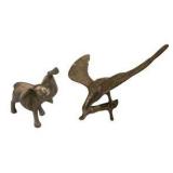 Brass Tone Elephant & Eagle Figurines, Made in India