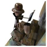 Vintage Wind-Up Tin Metal Street Musician / Organ Grinder Figure