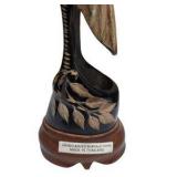 Decorative Lot: Queen Oil Lamp, Iridescent Glass Vase, Hand Carved Buffalo Horn Bird & Fuente Cigar Box