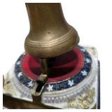 Vintage Taiwan Liberty Bell Souvenir Desk Bell – Painted Cast Metal Base, Brass-Tone Bell, Eagle Top, Needs Bottom Screw