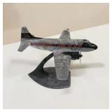 Vintage Metal Twin Prop Airplane Desk Display on Stand