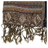 Decorative Woven Oversided Fringed Shawl – Black Gold Brown Pattern, Approx. 60" x 26"