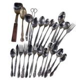 Mixed flatware, silver plated utensils & Kitchen Utensil Lot, Electric Coffee Pot, Bottle Openers & Hand Mixer