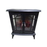Black Electric Fireplace Stove Heater with Faux Logs, Glass Doors & Flame Effect - Working