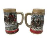 Pair of 1988 Budweiser Holiday Beer Steins Clydesdale Horse Anheuser-Busch C Series
